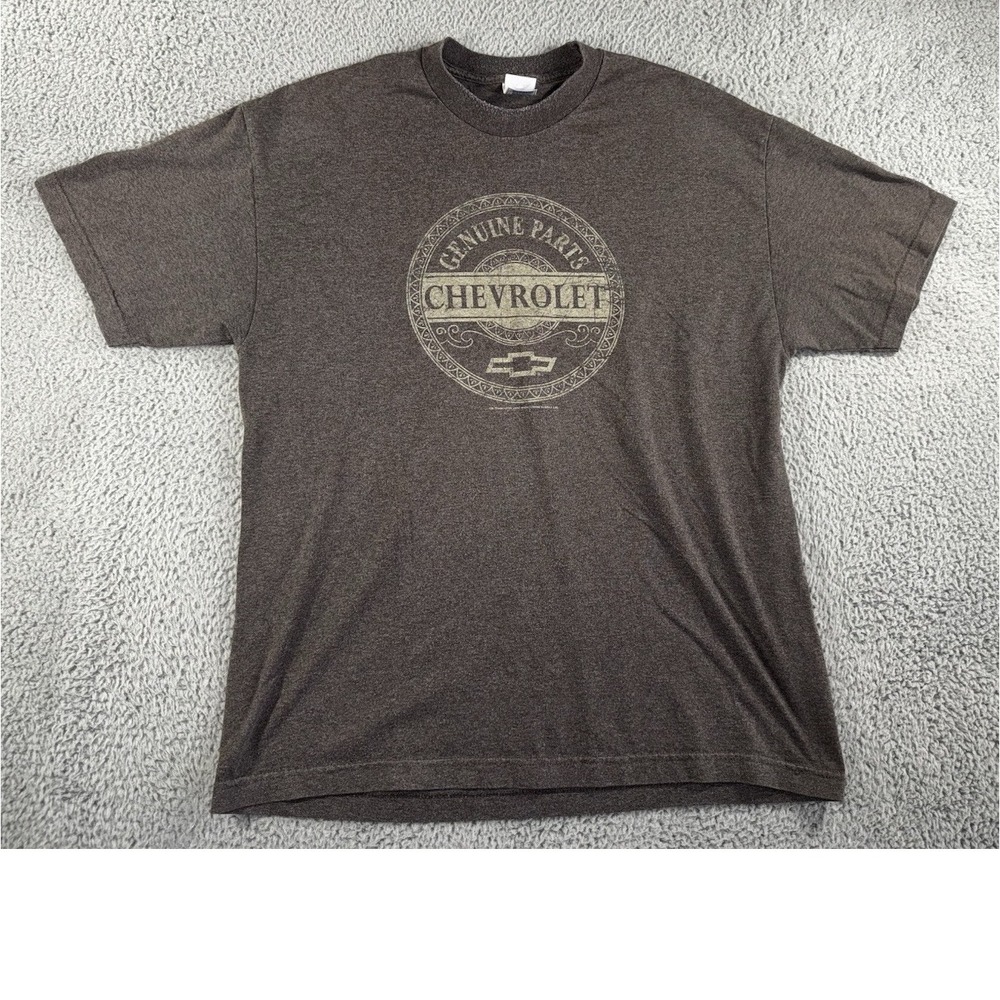 Chevrolet T-Shirt Men XL Brown S/S Genuine Parts Graphic Tee Gorpcore Streetwear